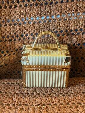 Vintage Gold Striped Mini Trunk Vanity Case